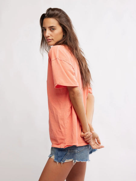 Free People Nina V-Neck Tee-Thriving Coral