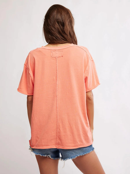 Free People Nina V-Neck Tee-Thriving Coral