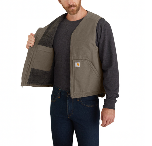 Carthartt Men’s Relaxed Fit Washed Duck Sherpa-Lined Vest - Driftwood