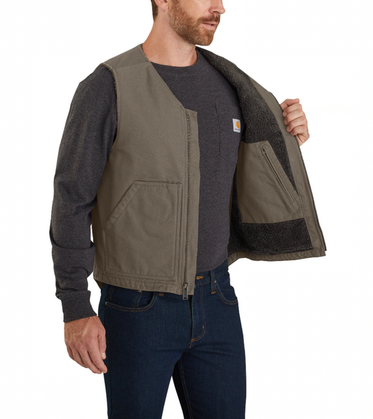 Carthartt Men’s Relaxed Fit Washed Duck Sherpa-Lined Vest - Driftwood