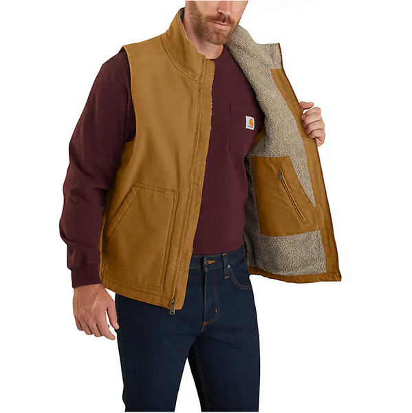 Carthartt Men’s Mock-Neck Sherpa-Lined Vest - Loose Fit - Washed Duck - Carthartt Brown