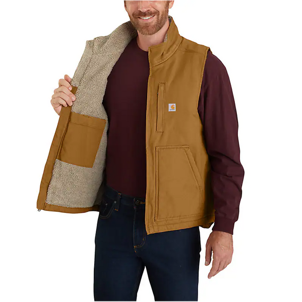 Carthartt Men’s Mock-Neck Sherpa-Lined Vest - Loose Fit - Washed Duck - Carthartt Brown