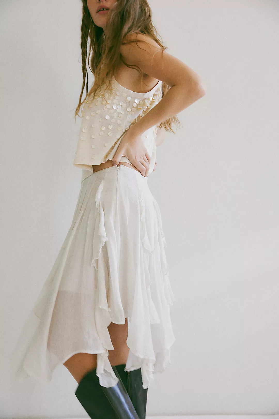 Free People Susanna Knee-Length Midi Skirt - White Aslyssum