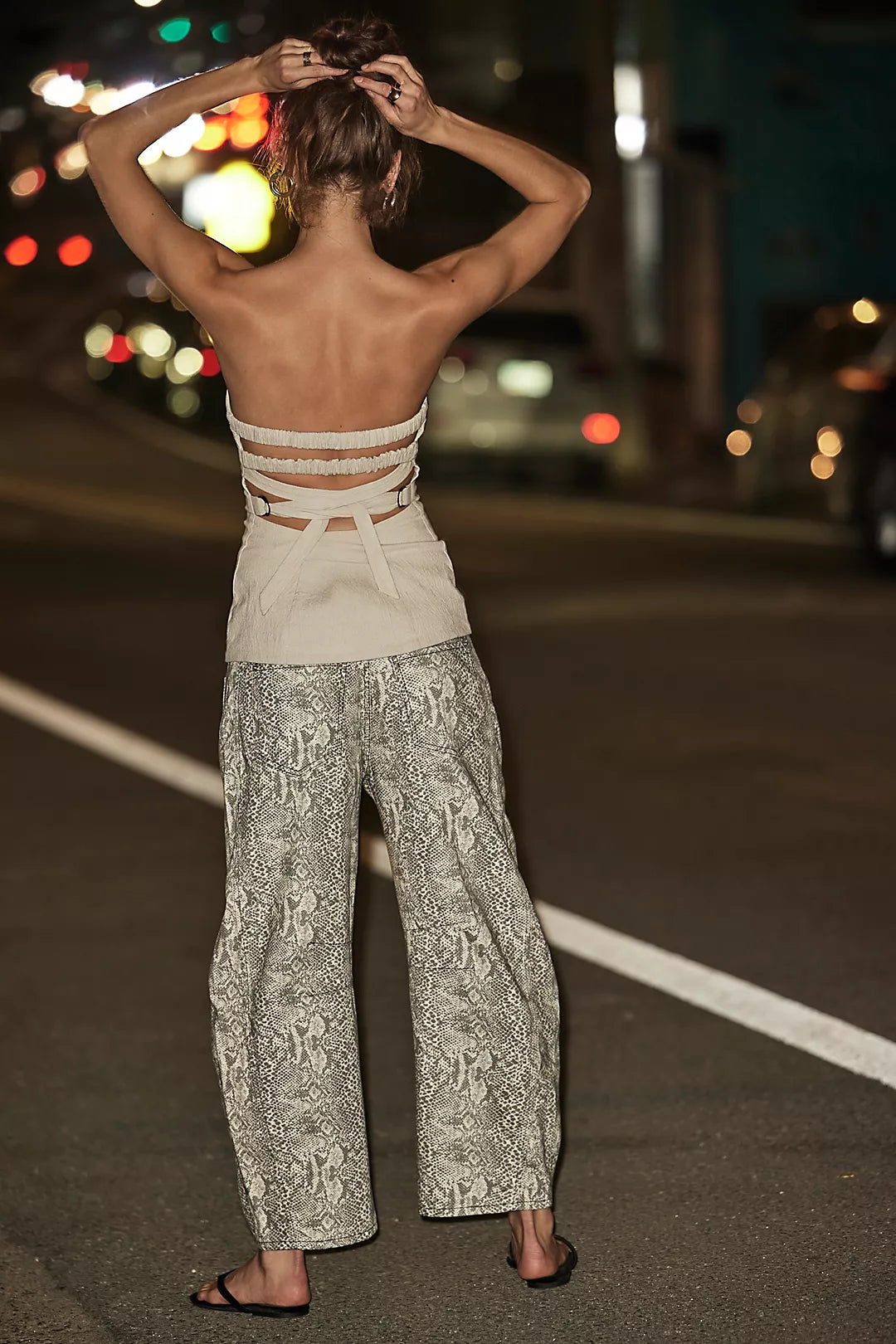 Free People Good Luck Printed Barrel Jeans- Snake Combo