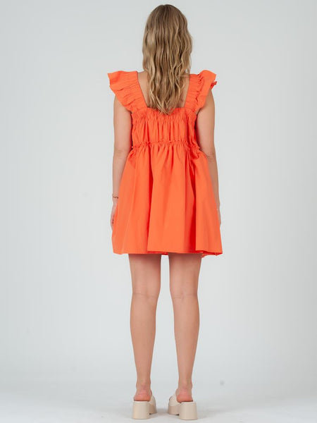 Jessie Flutter Shoulder Mini Dress-Summer Orange