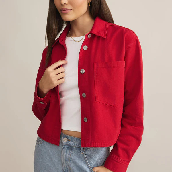 ZSupply All Day Cropped Denim Jacket - Cherry