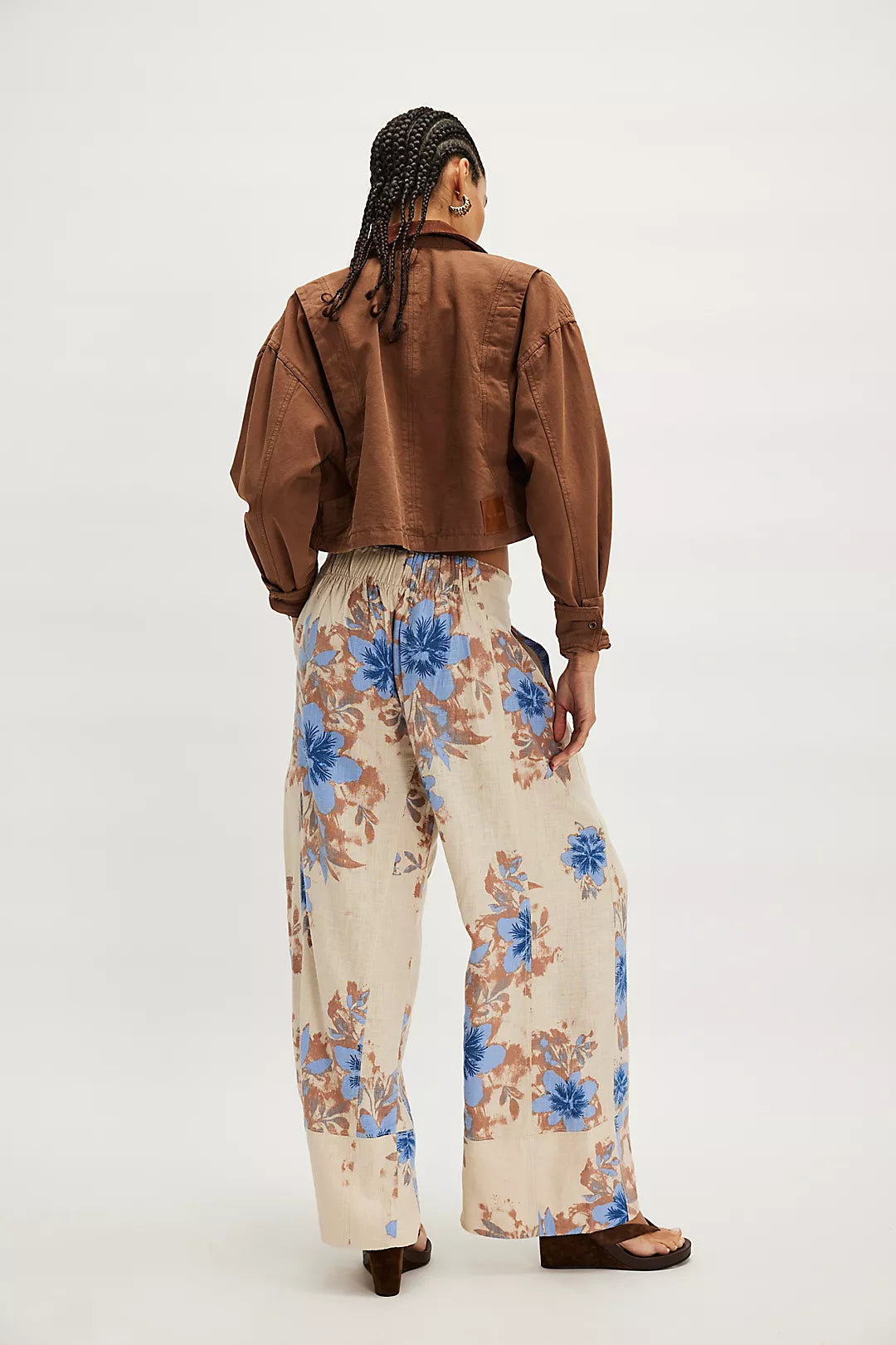 Free People Day’s End Linen Printed Pull-On Pants - Ivory Combo-Floral