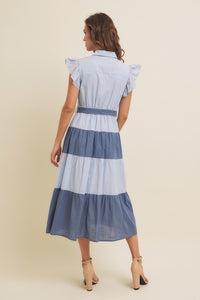 Midi Dress With Ruffle Details - Blue Multi