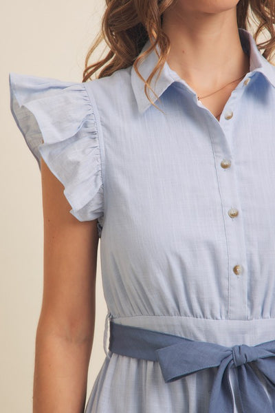 Midi Dress With Ruffle Details - Blue Multi