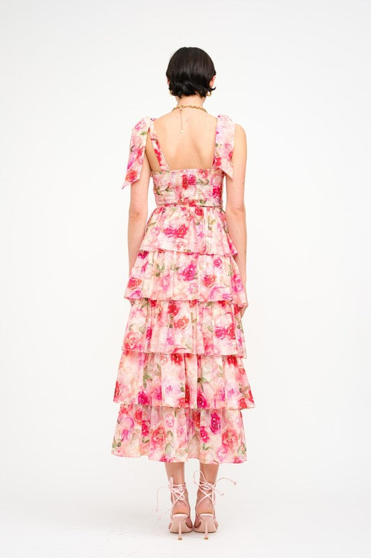 Jacquelyn Tiered Floral Dress - Pink Floral