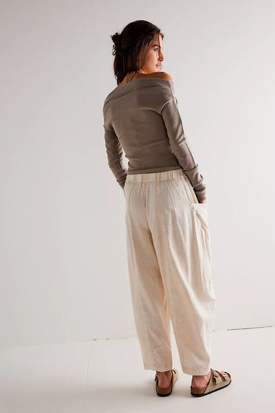 Free People High Road Washed Pull-On Barrel Pants - Tan