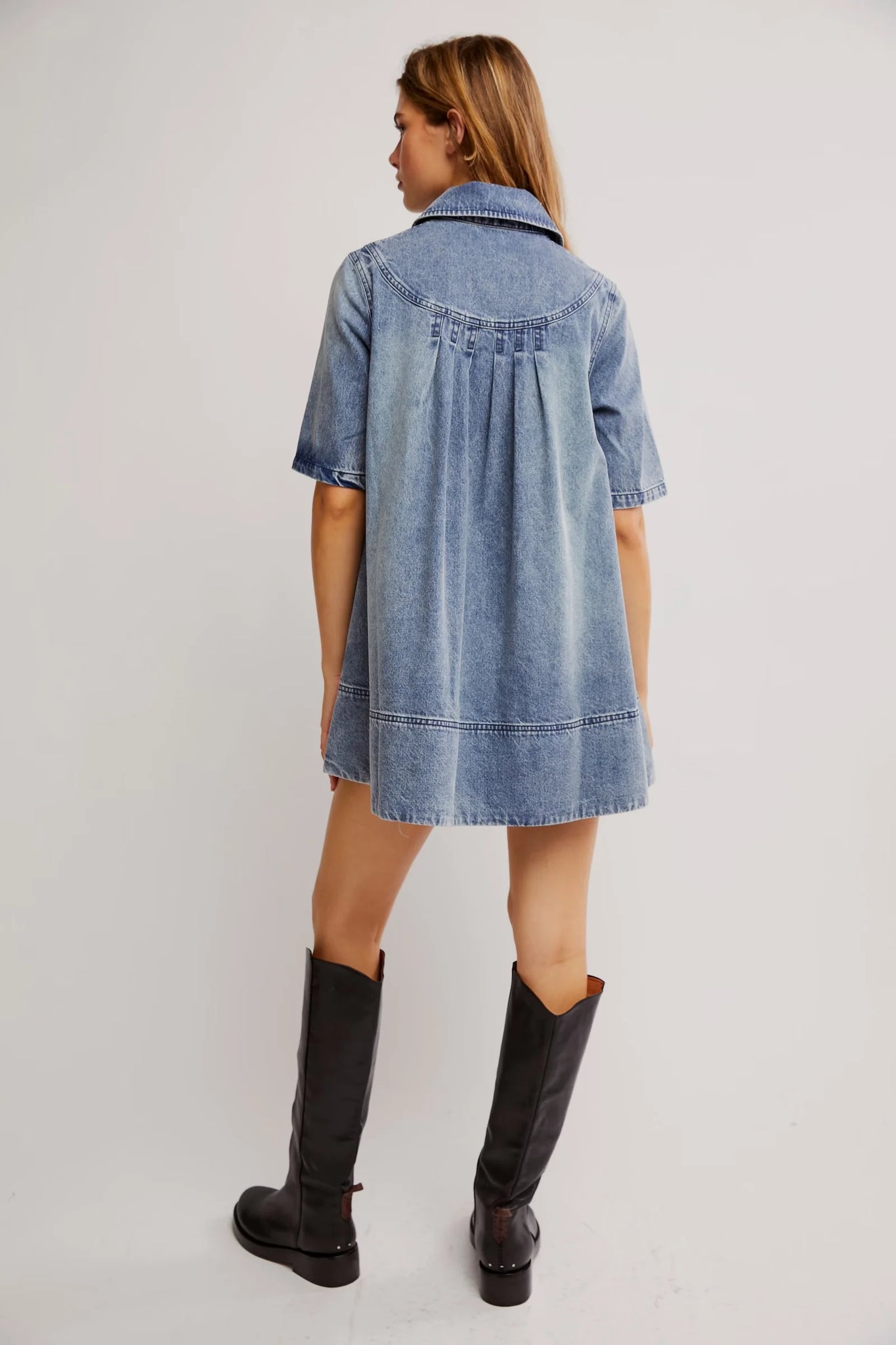 Free People Remino Denim Mini Dress - Ocean Blue