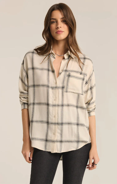 ZSupply River Plaid Button Top- Sea Salt