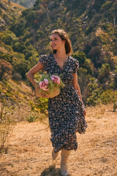Floral Chiffon Maxi Dress - Black Multi
