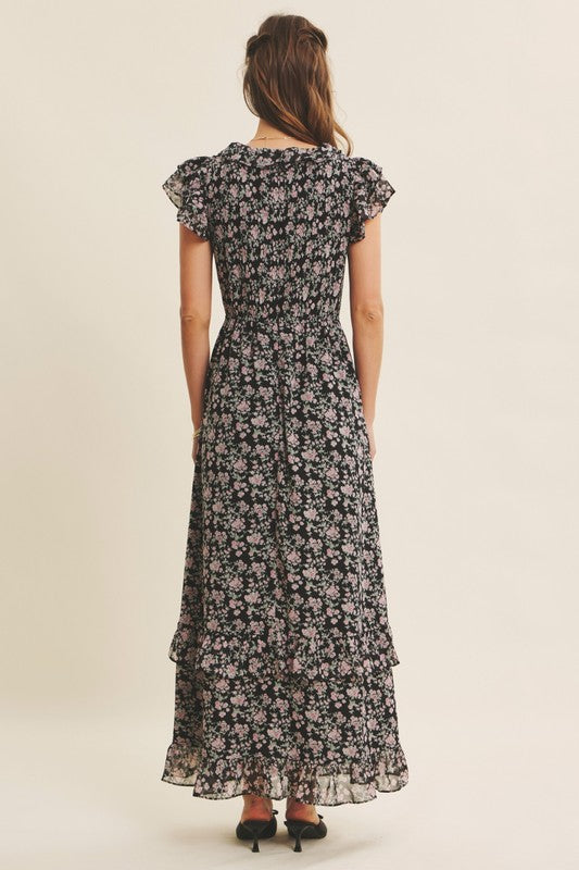 Floral Chiffon Maxi Dress - Black Multi