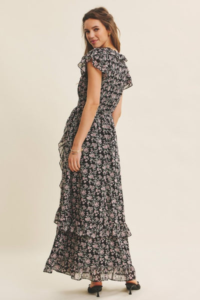 Floral Chiffon Maxi Dress - Black Multi