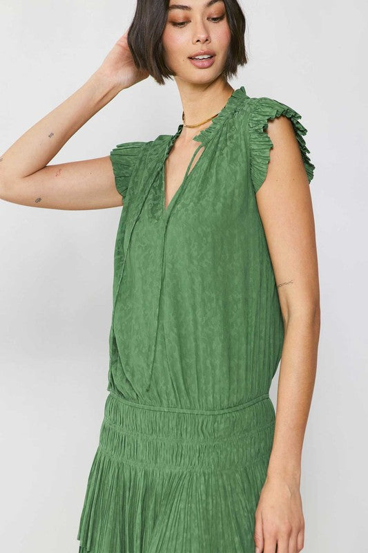 Leopard Jacquard Mini Dress - Leaf Green