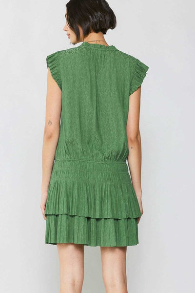 Leopard Jacquard Mini Dress - Leaf Green