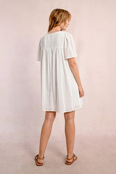 Mid-Length Dress with English Embroidery - Offwhite