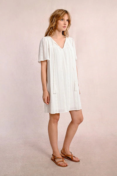 Mid-Length Dress with English Embroidery - Offwhite