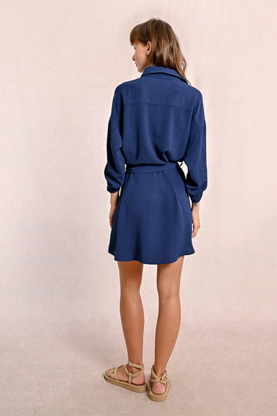 Woven Tieable Shirt Dress - Navy Blue