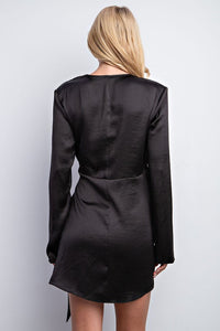 Side Tie Satin Dress - Black