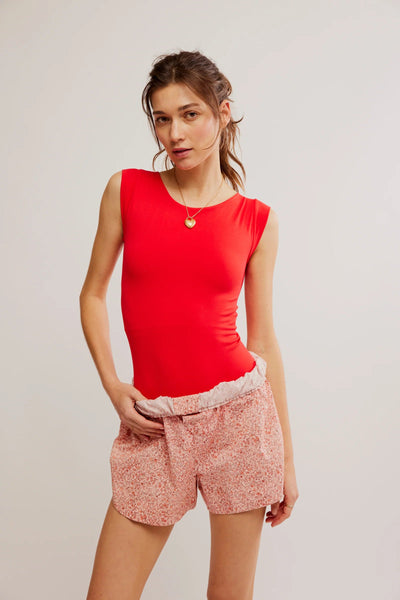 Free People Clean Lines Boat Neck Bodysuit - Fiery Red