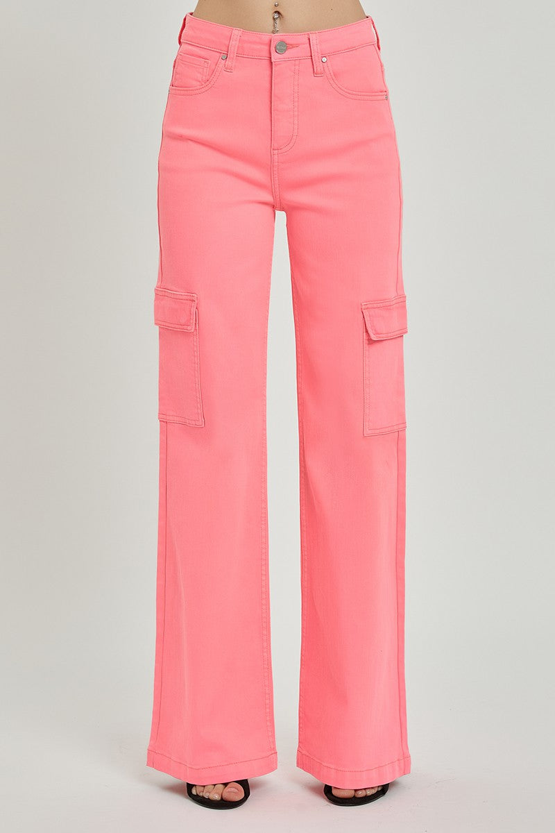 Risen Wide Leg Cargo Pants - Hot Pink