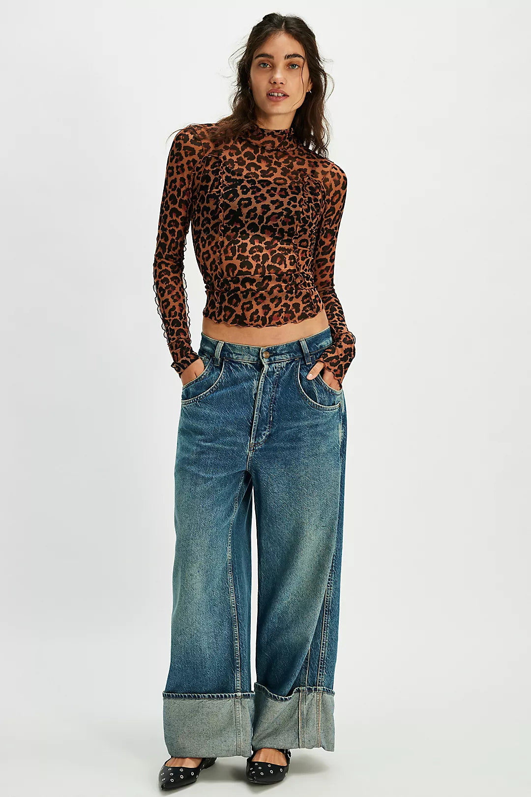 Free People Charlie Printed Mesh Top - Cats Meow