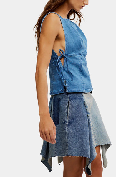 Free People Not My Fault Corset - Denim Baby Blue Wash