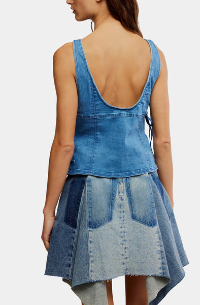 Free People Not My Fault Corset - Denim Baby Blue Wash
