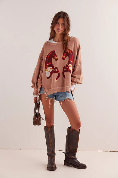 Free People Graphic Camden Pullover - Mirrored Horses