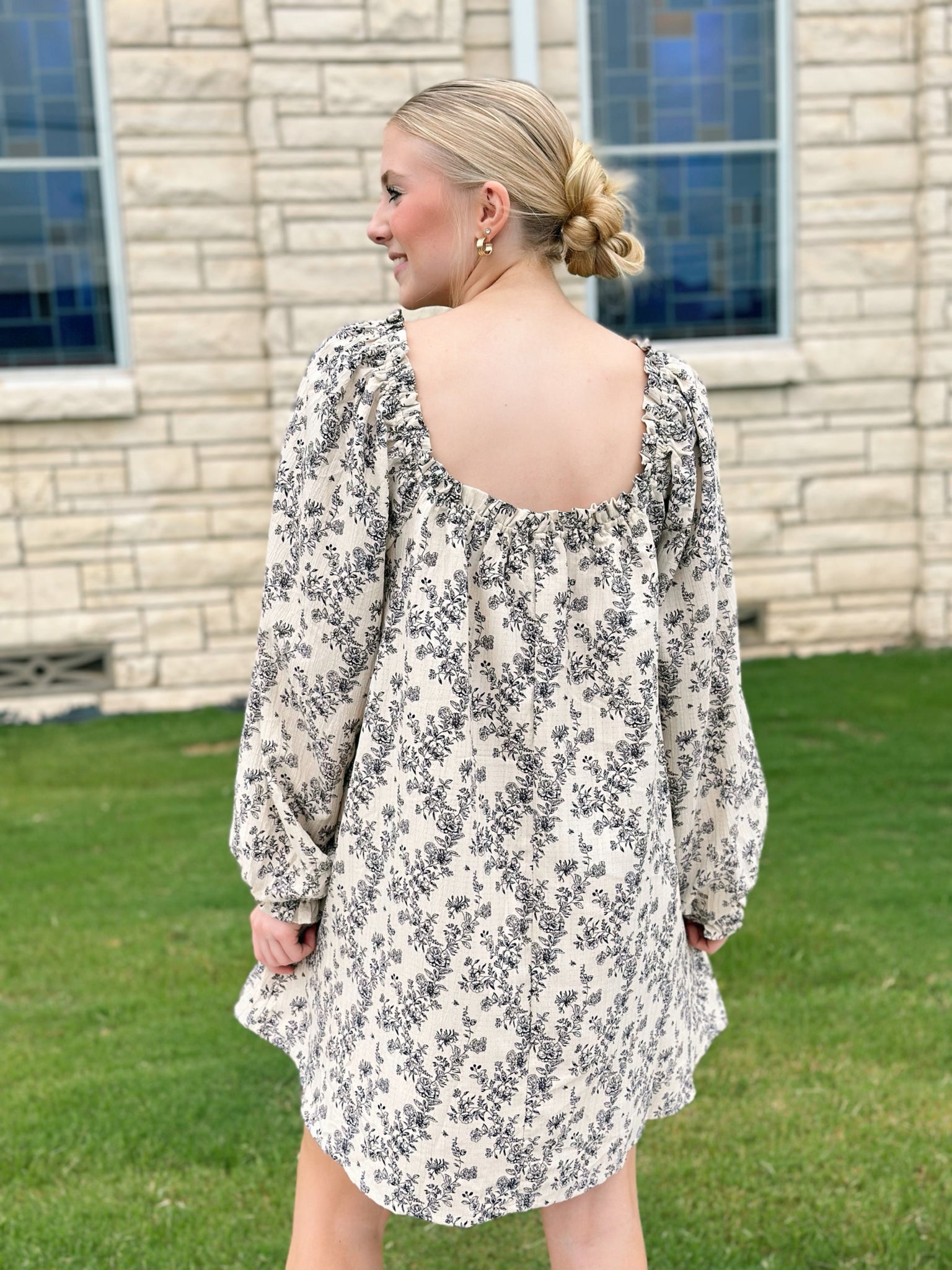 Floral Waffle Mini Dress - Cream