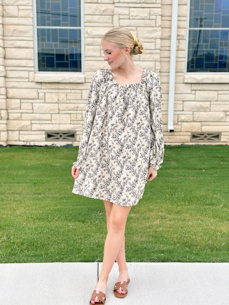 Floral Waffle Mini Dress - Cream