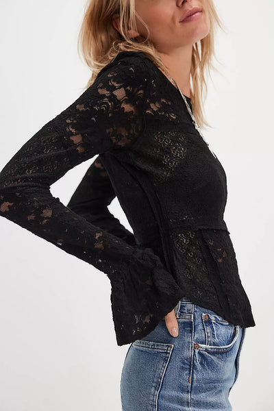 Free People Lace Layering Long Sleeve - Black