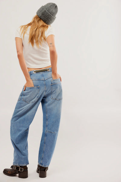 Free People Moxie Low Slung Barrel Jeans- Truest Blue