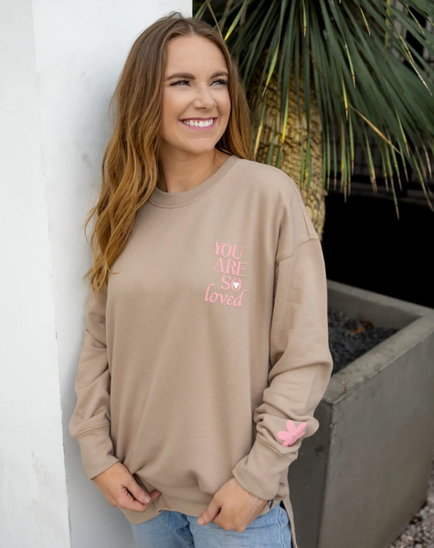 You Are So Loved Puff Ink- Sweatshirt (Taupe)