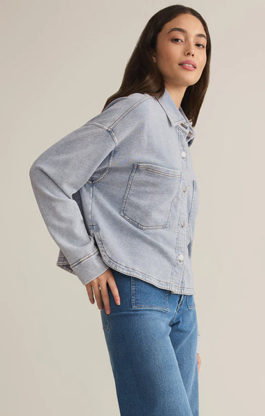 ZSupply All Day Cropped Knit Denim Jacket- Washed Indigo