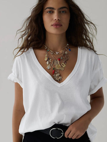 Free People Nina V-Neck Tee-White