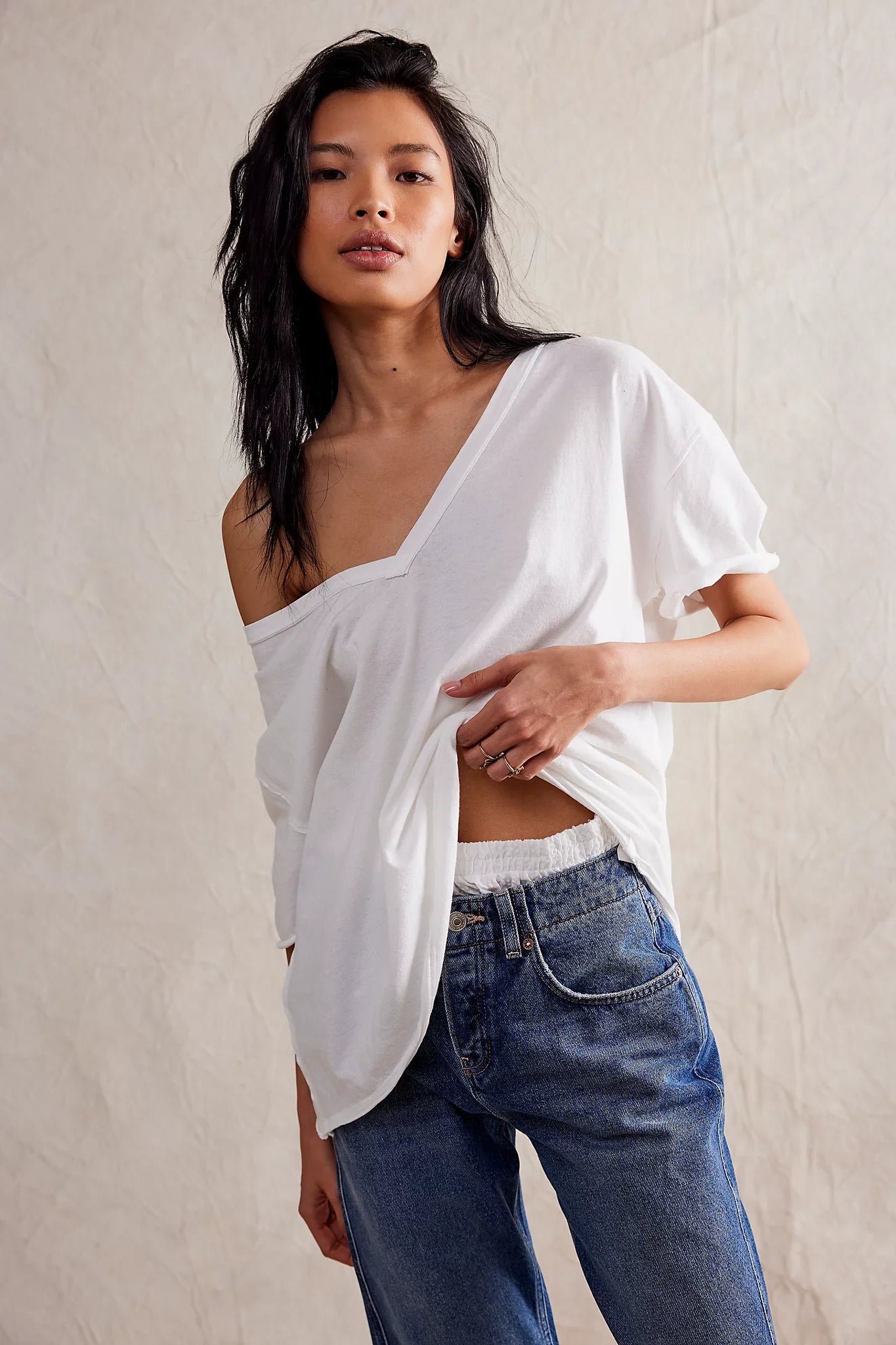 Free People Nina V-Neck Tee-White