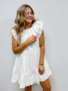 Tiered Ruffle Sleeve Dress-White