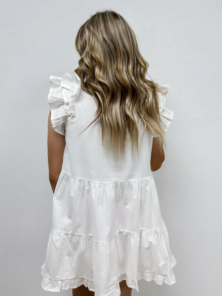 Tiered Ruffle Sleeve Dress-White