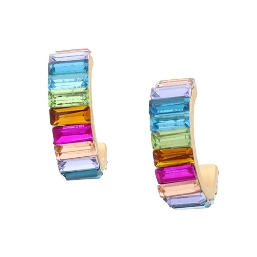 Rainbow Crystal Rectangle Hoop Earring