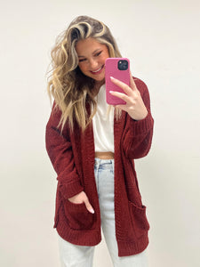Free Knit Cardi- Maroon