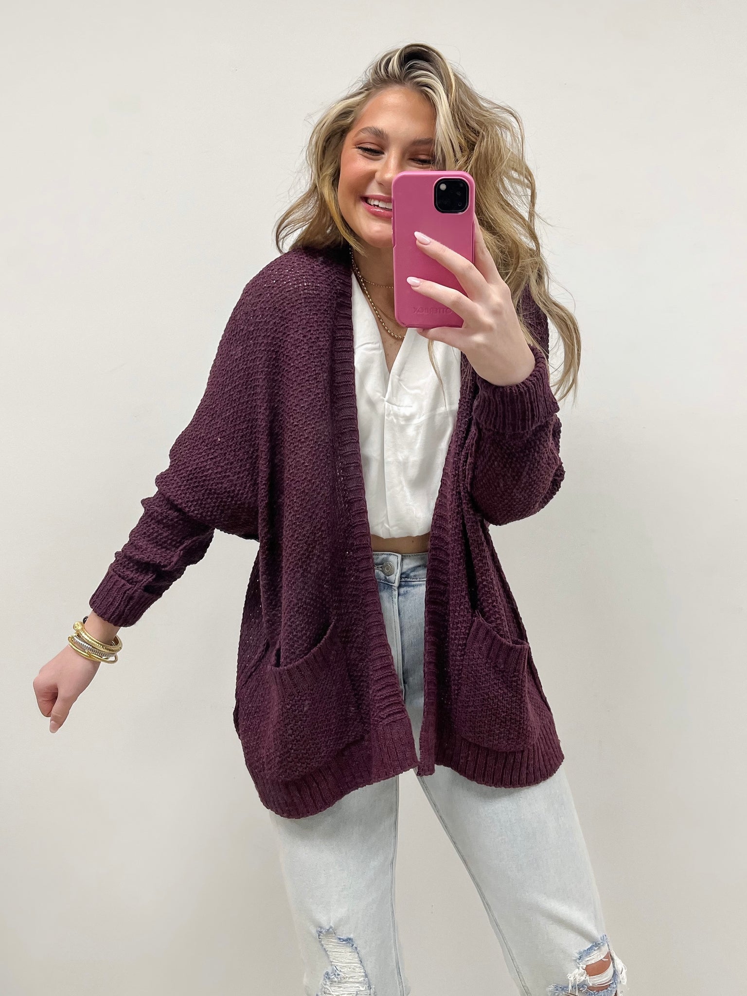Free Knit Cardi- Plum