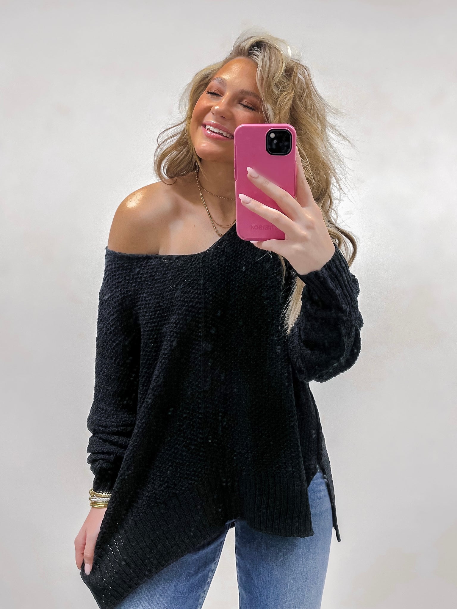 Trendy Knit Sweater- Black