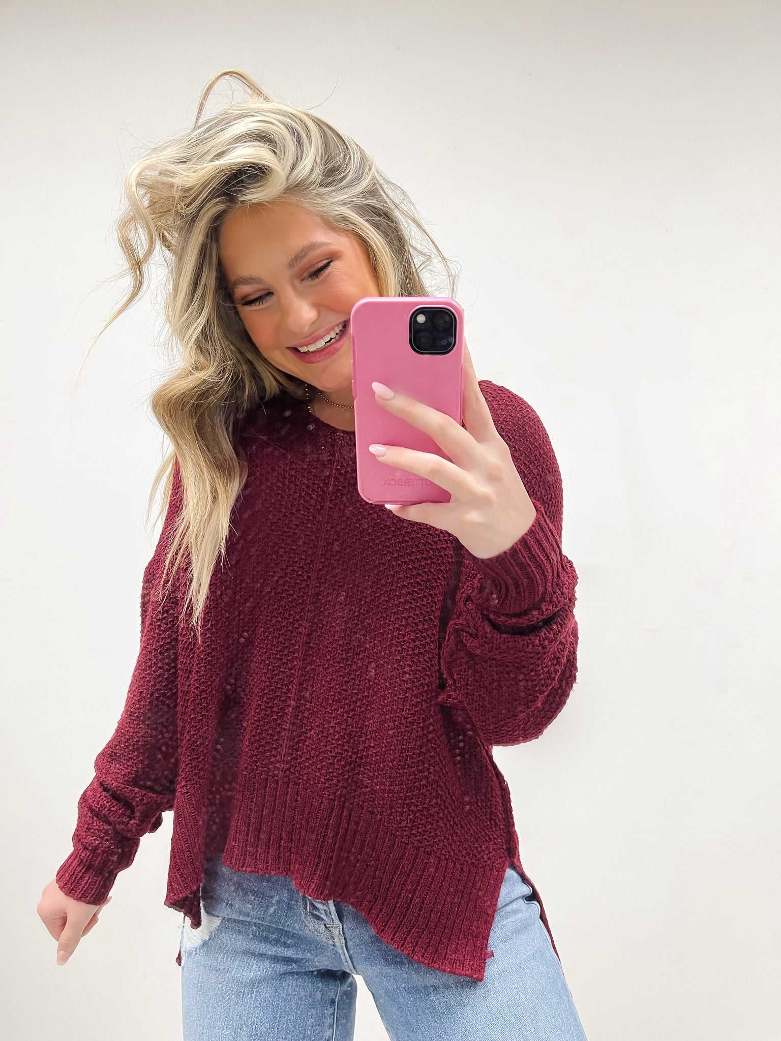 Trendy Knit Sweater- Maroon