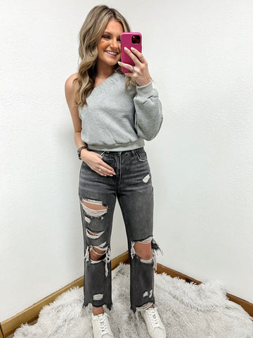 Saltwater - Distressed Super High Rise Straight Ankle Jeans