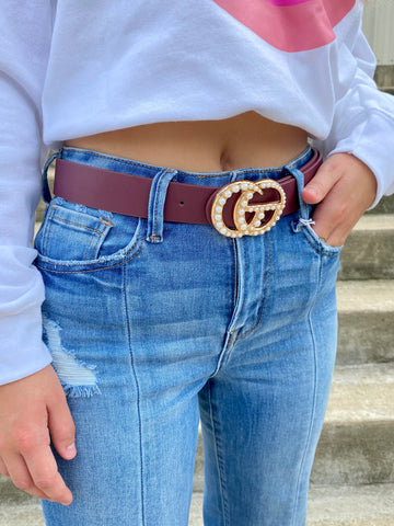 Retail Therapy Belt- Maroon Pearl