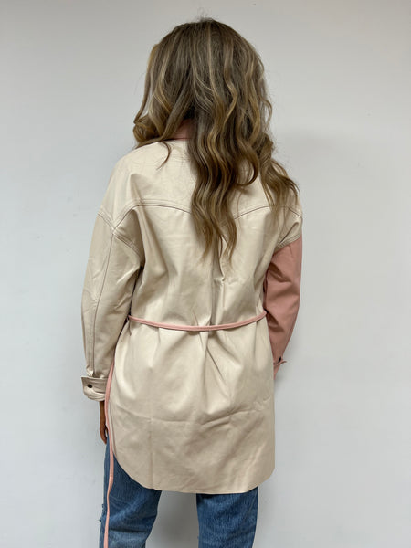 Faux Leather Colorblock Shacket